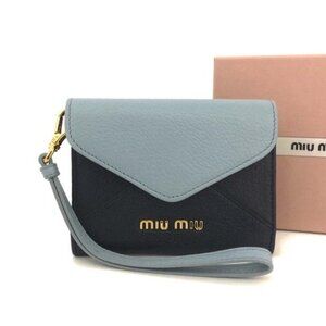 MIU MIU Logo Madras Leather Envelope Card Case Bicolor/7BK0047
